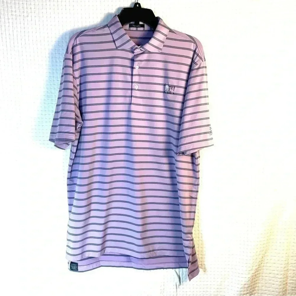 Turtleson Large Lavender Blue Stripe Polo Shirt Golf Performance Zurich Fore Kid